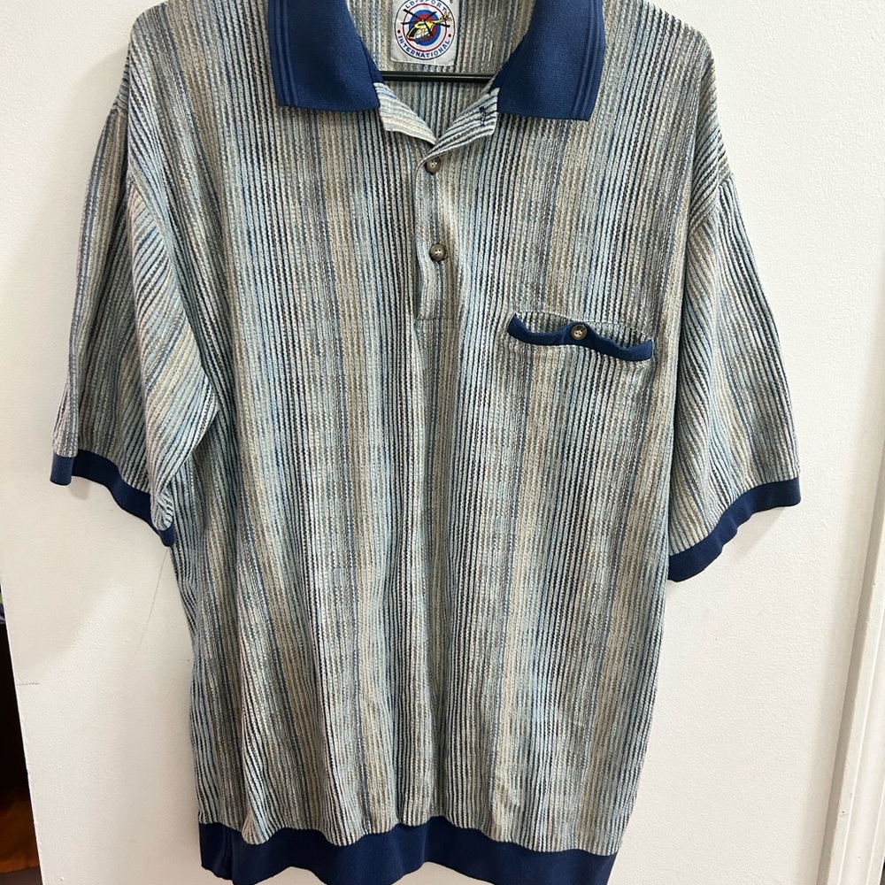 LD-Sport International Mens XLT Polo Shirt Vintage Striped Knit Blue Gray